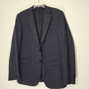 Calvin Klein Dark Gray with Blue Striped Two-Button Wool Blend Suit Jacket, 42L